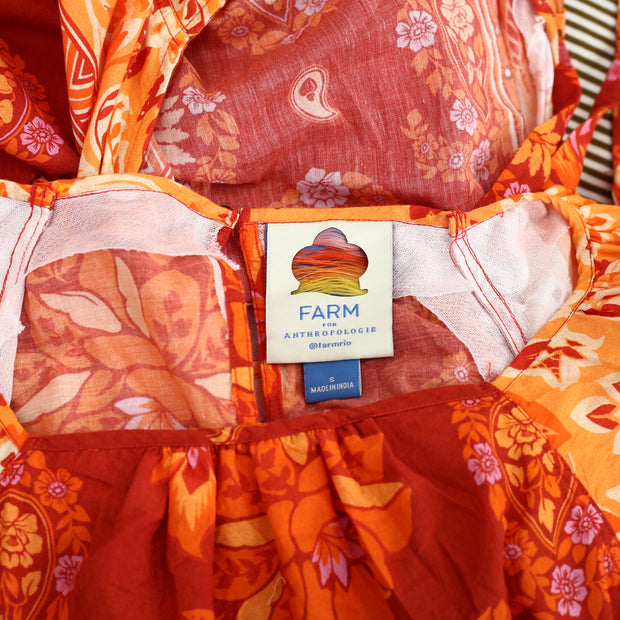 Farm Rio Anthropologie Printed Cutout Tiered-Hem Maxi Dress