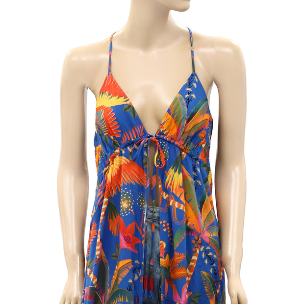 Farm Rio Anthropologie Blue Macaw Party Cover-Up Midi Dress