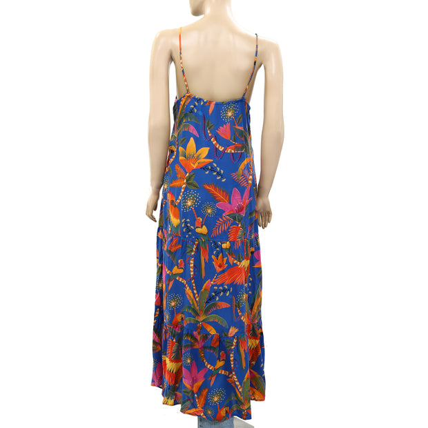Farm Rio Anthropologie Blue Macaw Party Cover-Up Midi Dress