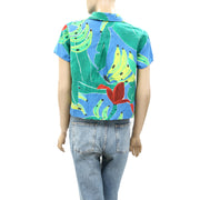 Farm Rio Anthropologie Blue Banana Leaves Shirt Blouse Top