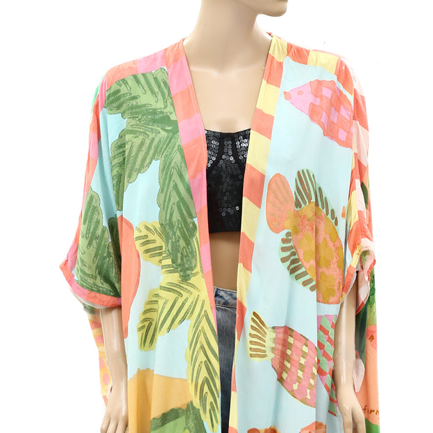 Farm Rio Anthropologie Beach Mixed Scarves Cover Up Tunic Top