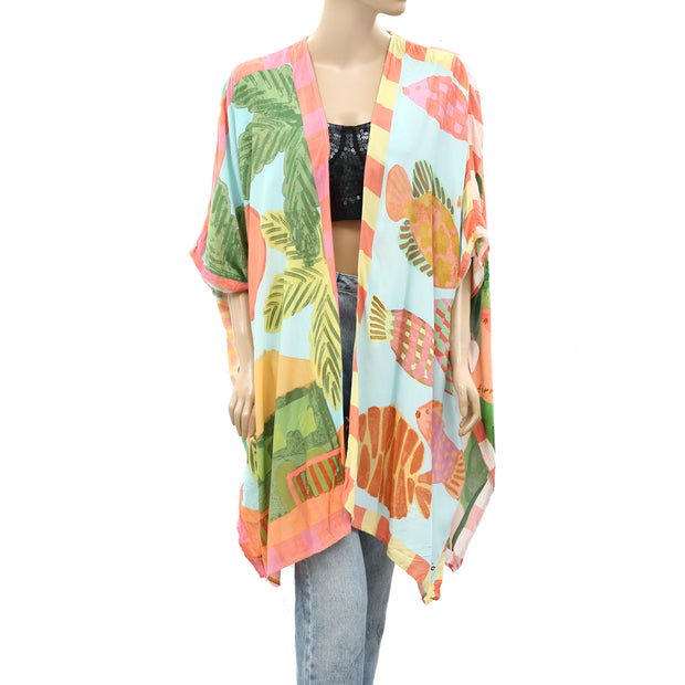 Farm Rio Anthropologie Beach Mixed Scarves Cover Up Tunic Top