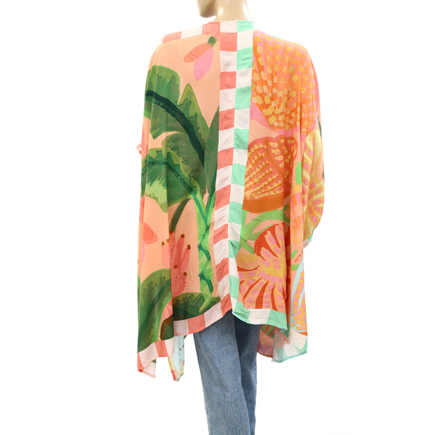 Farm Rio Anthropologie Beach Mixed Scarves Cover Up Tunic Top