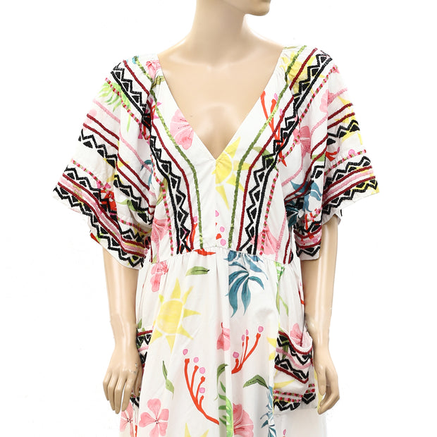 Hayley Menzies Sun Wink Embellished Kimono Sleeve Cotton Maxi Dress XL
