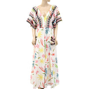 Hayley Menzies Sun Wink Embellished Kimono Sleeve Cotton Maxi Dress XL