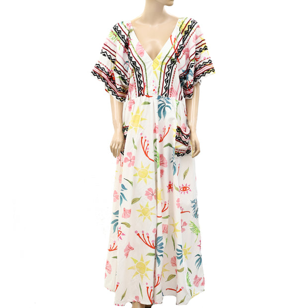 Hayley Menzies Sun Wink Embellished Kimono Sleeve Cotton Maxi Dress XL