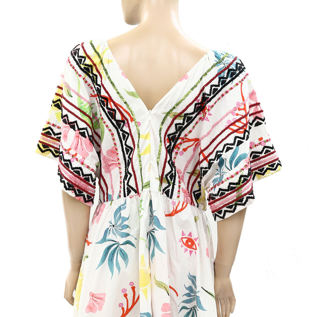 Hayley Menzies Sun Wink Embellished Kimono Sleeve Cotton Maxi Dress XL