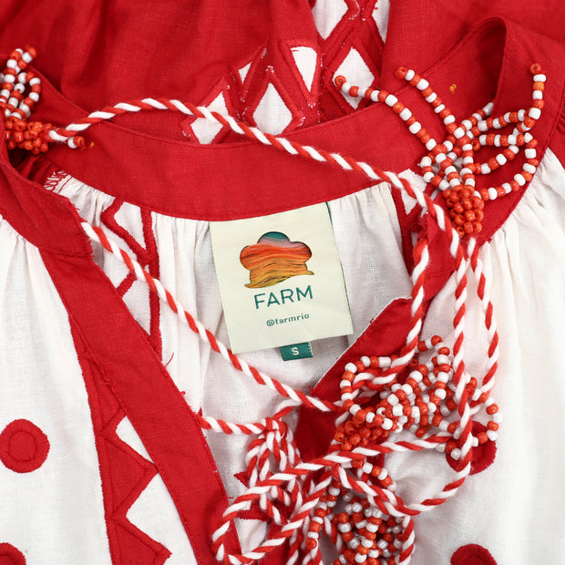Farm Rio Anthropologie Red Tropical Cutwork Mini Dress S