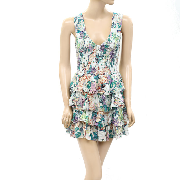 Love The Label Anthropologie Smocked Floral Printed Mini Dress M