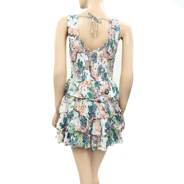 Love The Label Anthropologie Smocked Floral Printed Mini Dress M