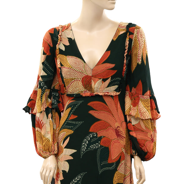 Farm Rio Anthropologie Floral V-Neck Maxi Dress S