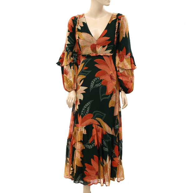 Farm Rio Anthropologie Floral V-Neck Maxi Dress S