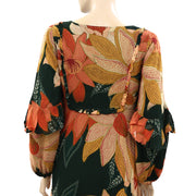 Farm Rio Anthropologie Floral V-Neck Maxi Dress S