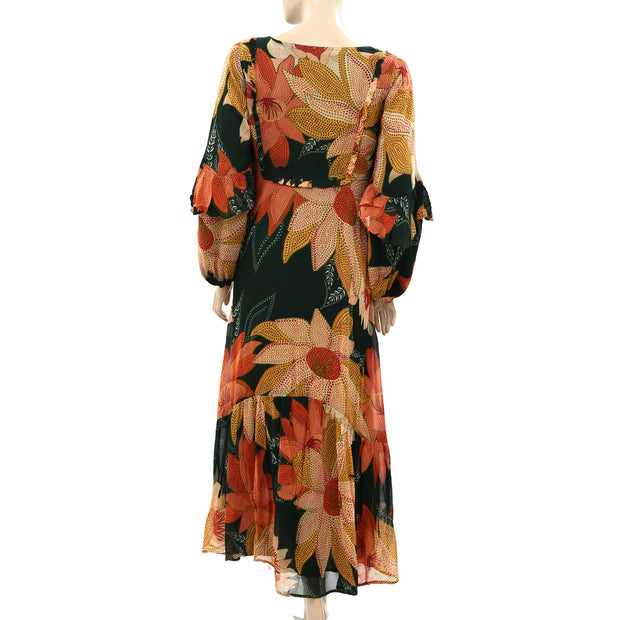 Farm Rio Anthropologie Floral V-Neck Maxi Dress S