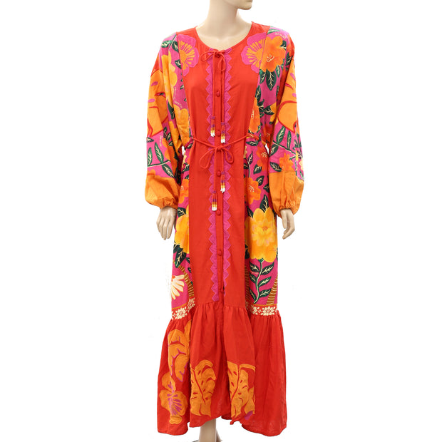 Farm Rio Anthropologie Sunset Patchwork Maxi Dress S