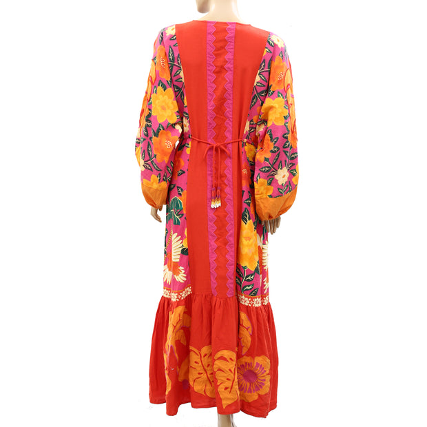 Farm Rio Anthropologie Sunset Patchwork Maxi Dress S