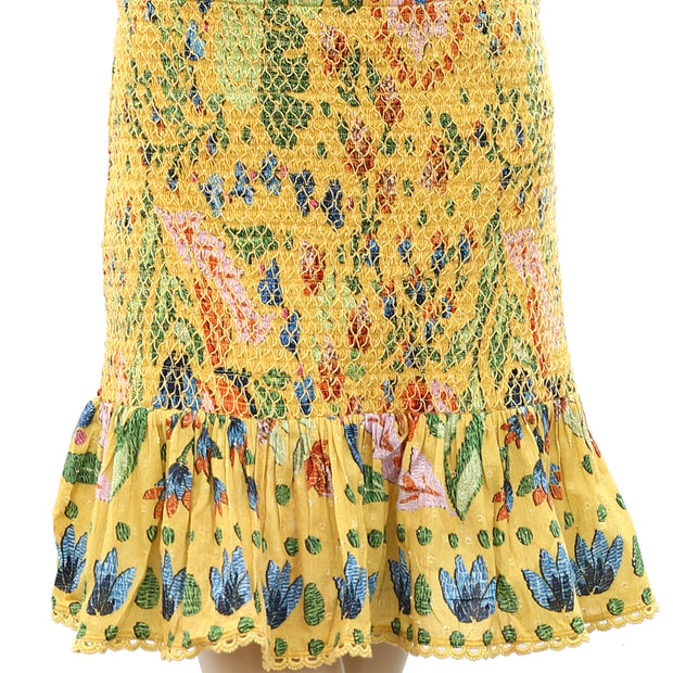 Farm Rio Anthropologie Yellow Summer Garden Mini Skirt XL