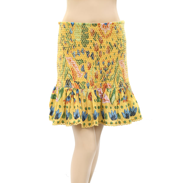 Farm Rio Anthropologie Yellow Summer Garden Mini Skirt XL