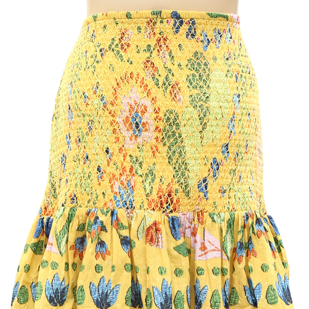 Farm Rio Anthropologie Yellow Summer Garden Mini Skirt XL