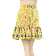 Farm Rio Anthropologie Yellow Summer Garden Mini Skirt XL
