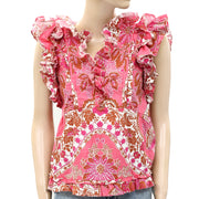 Love The Label Anthropologie Ruffled Floral Printed Blouse Top S