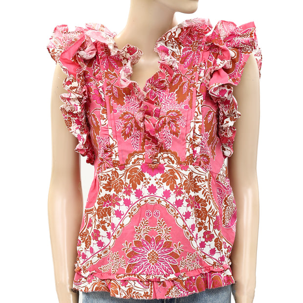 Love The Label Anthropologie Ruffled Floral Printed Blouse Top S