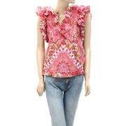 Love The Label Anthropologie Ruffled Floral Printed Blouse Top S