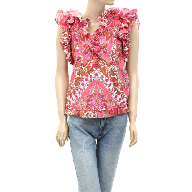 Love The Label Anthropologie Ruffled Floral Printed Blouse Top S