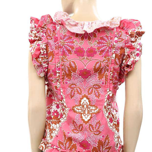 Love The Label Anthropologie Ruffled Floral Printed Blouse Top S