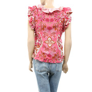 Love The Label Anthropologie Ruffled Floral Printed Blouse Top S