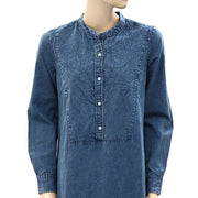 Nili Lotan Solid Denim Shirt Long Maxi Dress S