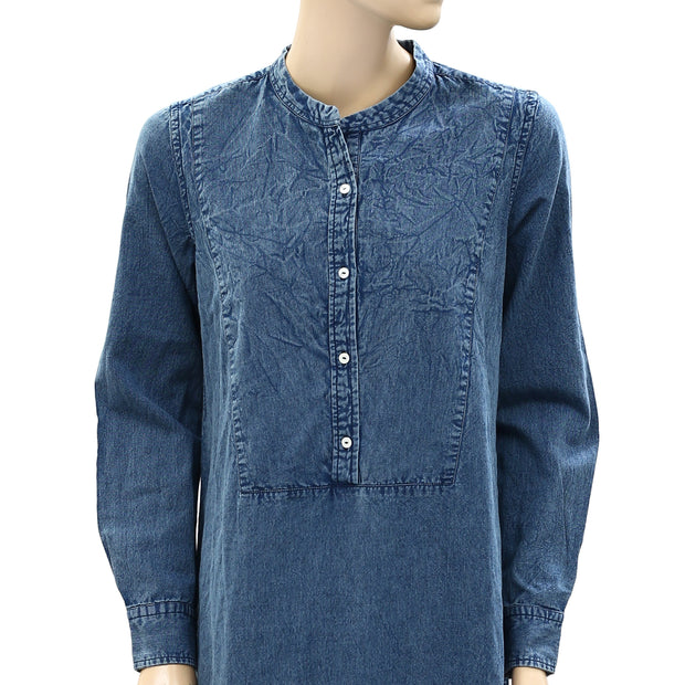 Nili Lotan Solid Denim Shirt Long Maxi Dress S