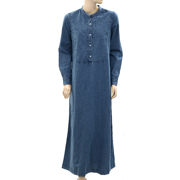 Nili Lotan Solid Denim Shirt Long Maxi Dress S