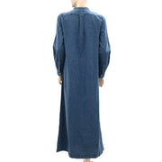 Nili Lotan Solid Denim Shirt Long Maxi Dress S