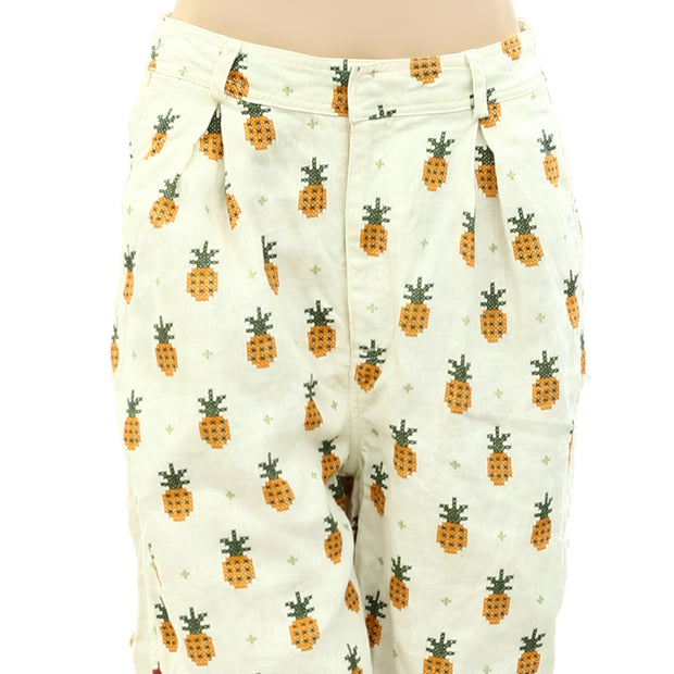 Farm Rio Anthropologie Linen Pineapple Printed Pants S