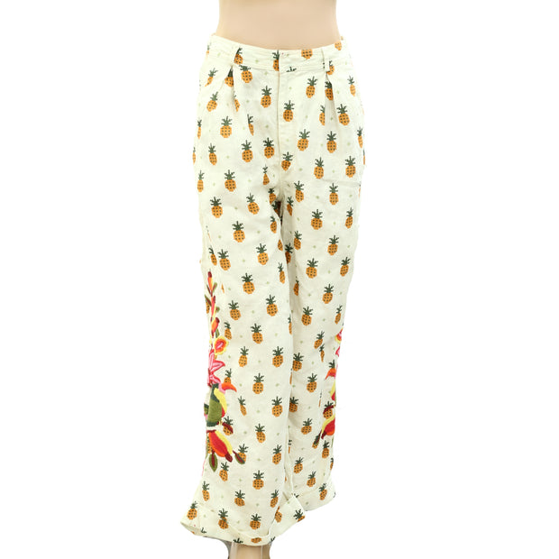 Farm Rio Anthropologie Linen Pineapple Printed Pants S
