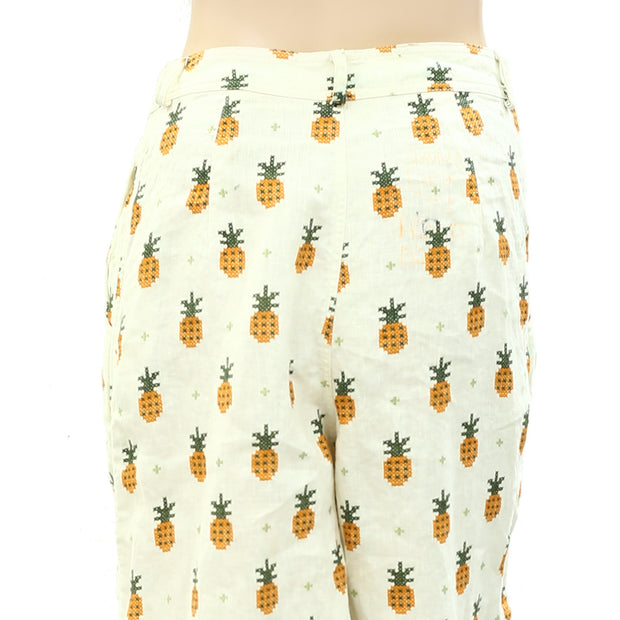 Farm Rio Anthropologie Linen Pineapple Printed Pants S
