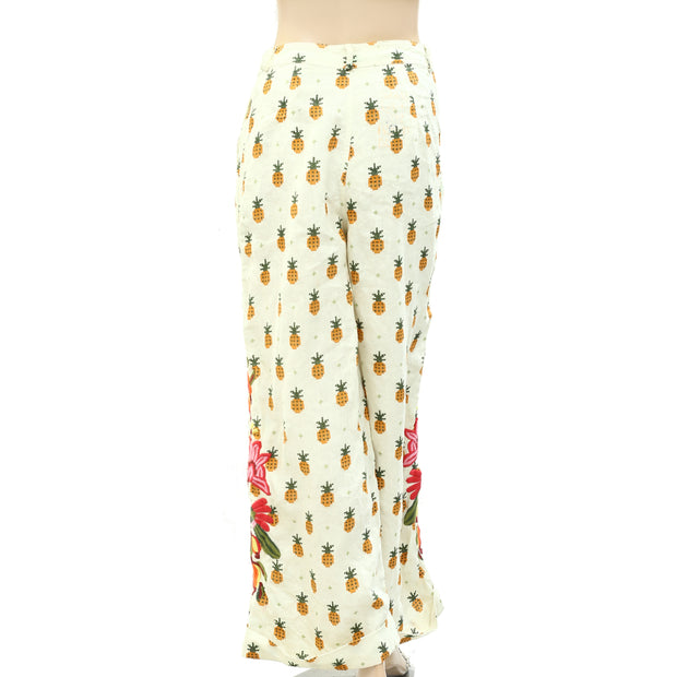 Farm Rio Anthropologie Linen Pineapple Printed Pants S