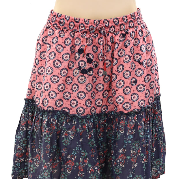 Odd Molly Anthropologie Floral Embroidered Printed Ruffle Mini Skirt S-1