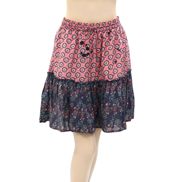 Odd Molly Anthropologie Floral Embroidered Printed Ruffle Mini Skirt S-1