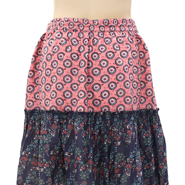 Odd Molly Anthropologie Floral Embroidered Printed Ruffle Mini Skirt S-1