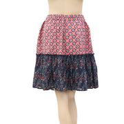 Odd Molly Anthropologie Floral Embroidered Printed Ruffle Mini Skirt S-1