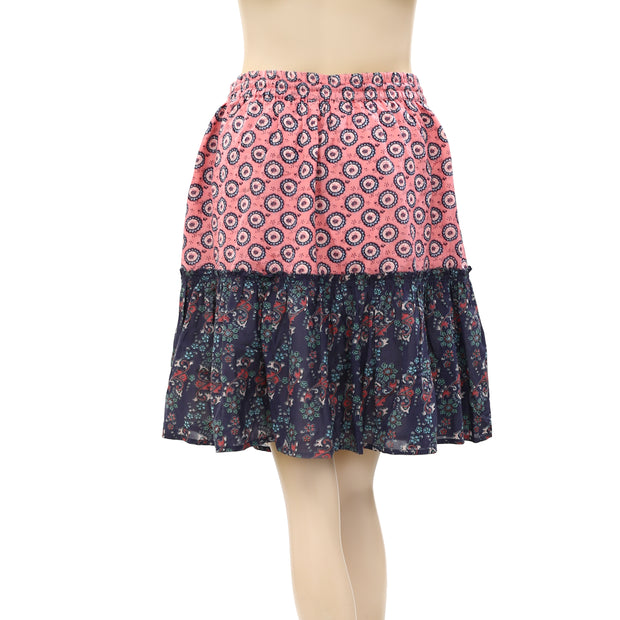 Odd Molly Anthropologie Floral Embroidered Printed Ruffle Mini Skirt S-1