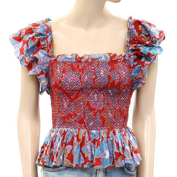 Love The Label Anthropologie Smocked Ruffle Cropped Top S