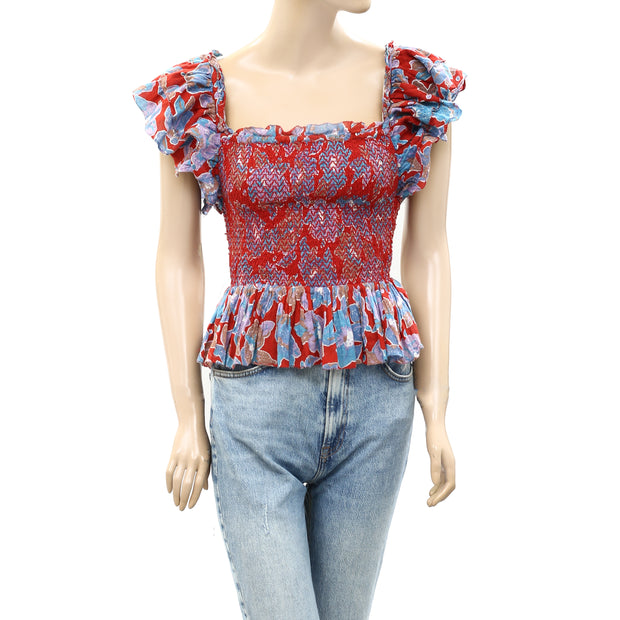 Love The Label Anthropologie Smocked Ruffle Cropped Top S