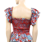 Love The Label Anthropologie Smocked Ruffle Cropped Top S