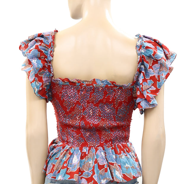 Love The Label Anthropologie Smocked Ruffle Cropped Top S
