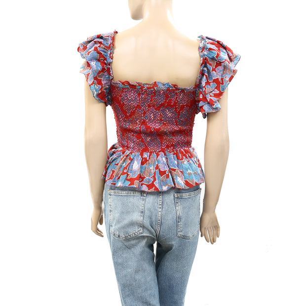 Love The Label Anthropologie Smocked Ruffle Cropped Top S