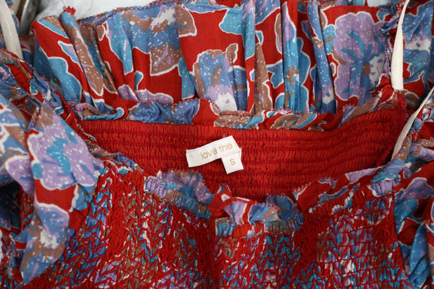 Love The Label Anthropologie Smocked Ruffle Cropped Top S