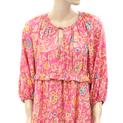 Love The Label Anthropologie Floral Printed Metallic Mini Dress L